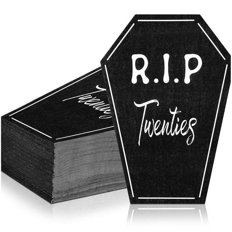Chivertion 100 Pcs Death to My Twenties Cocktail Napkins 30th Birthday Party Supplies 4 x 5.5 Inch Tombstone Shaped Rip to My 20s Napkins, Rip 20s Birthday Decorations for 30th Party Supplies - Image 1