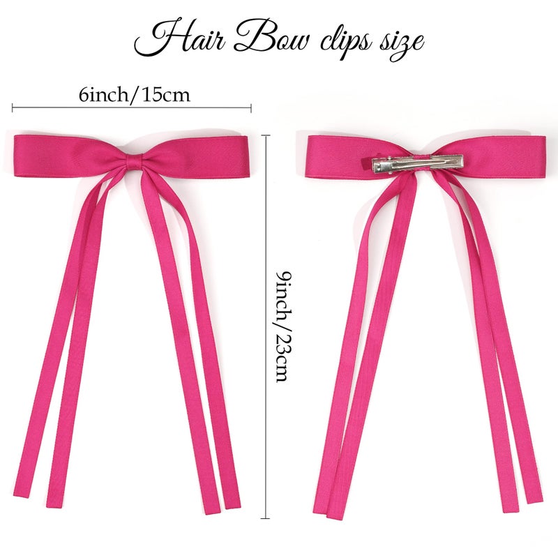 Ayesha Hot Pink Hair Bows Clips Pink Coquette Bow Hair Ribbon Bowknot with Long Tail Hot Pink Bows Barrettes Hair Accessories for Women Girls 4PCS - Image 3