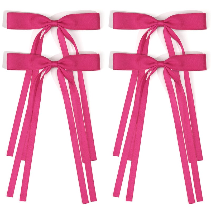 Ayesha Hot Pink Hair Bows Clips Pink Coquette Bow Hair Ribbon Bowknot with Long Tail Hot Pink Bows Barrettes Hair Accessories for Women Girls 4PCS - Image 1
