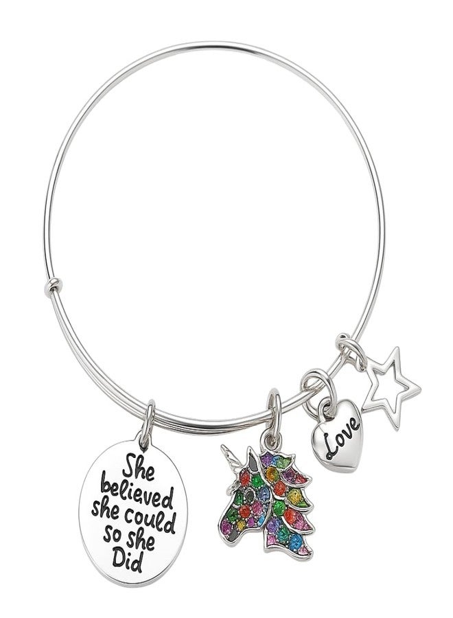 Infinity Collection Unicorn Charm Bangle Bracelet, Unicorn She Believed She Could So She Did Bangle, Unicorn Gift - Image 1