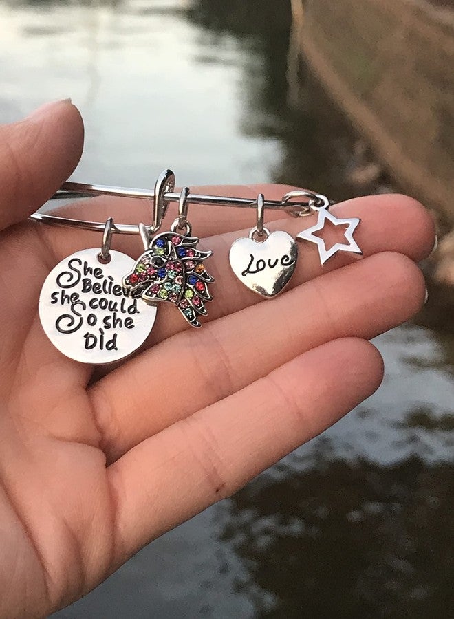 Infinity Collection Unicorn Charm Bangle Bracelet, Unicorn She Believed She Could So She Did Bangle, Unicorn Gift - Image 4