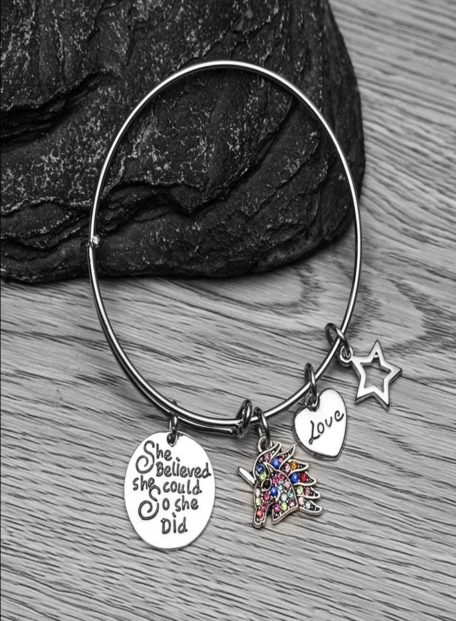 Infinity Collection Unicorn Charm Bangle Bracelet, Unicorn She Believed She Could So She Did Bangle, Unicorn Gift - Image 2