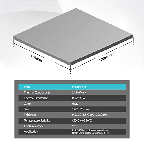 Maxtor Thermal Pad 14.8 W/mK, 120x120x1.5mm(1 pcs) Silicone Thermal Pads Non Conductive Heatsink Cooling Pad, Highly Efficient Heat Resistant Soft Pad for Laptop Heatsink/SSD/CPU/IC/LED Cooler - Image 2