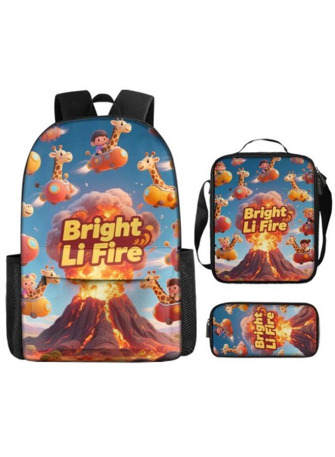 Bright Li Fire Cartoon bag three-piece set, easy to deal with various occasions (available for students, children, friends on outings, mountain climbing, schooling, etc.) | Shoulders + handbags + stationery bags | Back to school season/festival gifts - 76 - Image 2