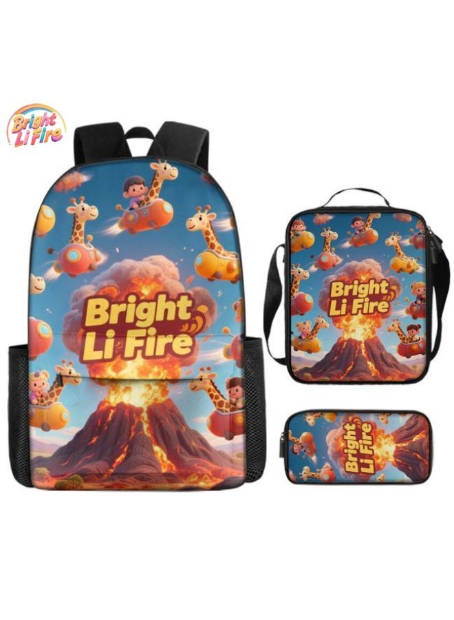 Bright Li Fire Cartoon bag three-piece set, easy to deal with various occasions (available for students, children, friends on outings, mountain climbing, schooling, etc.) | Shoulders + handbags + stationery bags | Back to school season/festival gifts - 76 - Image 1