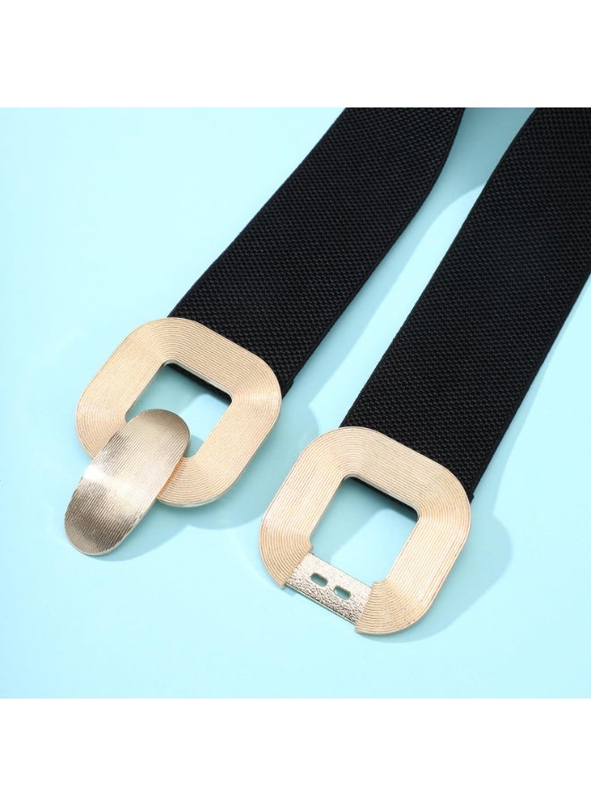Women's Wide Elastic Waist Belt, Black Stretchy Cinch Belt with Gold Decorative Buckle, 67cm, 2 Pack - Image 4