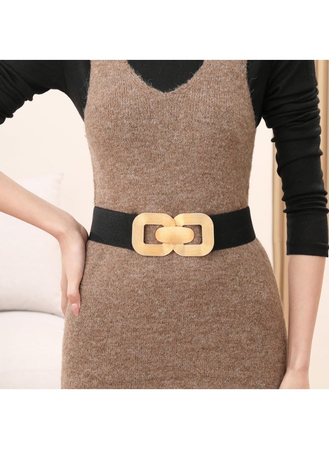 Women's Wide Elastic Waist Belt, Black Stretchy Cinch Belt with Gold Decorative Buckle, 67cm, 2 Pack - Image 3