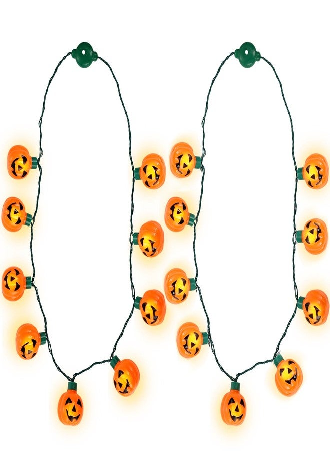 FUTUREPLUSX Halloween Necklace, 2PCS Pumpkin Light Up Necklace Flashing Decorations for Halloween Party Favor and Costume Supplies - Image 1