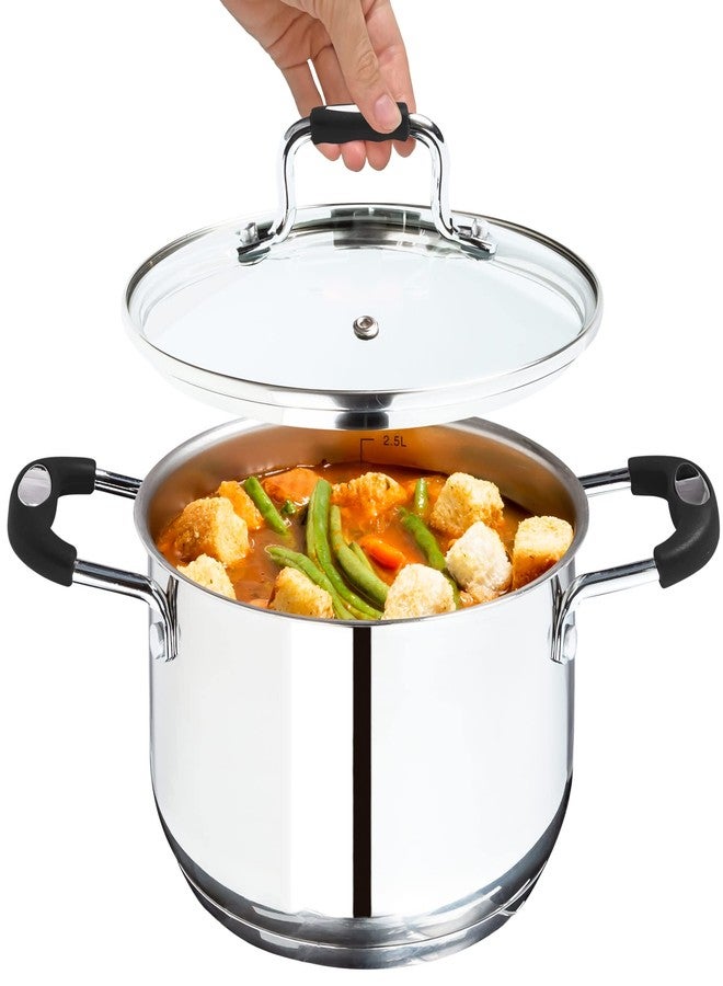 Millvado Stock Pot, 3 Quart Stainless Steel, StockPot With Clear Glass Lid, Steam Hole, Permanent Measurement Markings, Gas, Electric and Induction Compatible Boiling Pot - Image 1