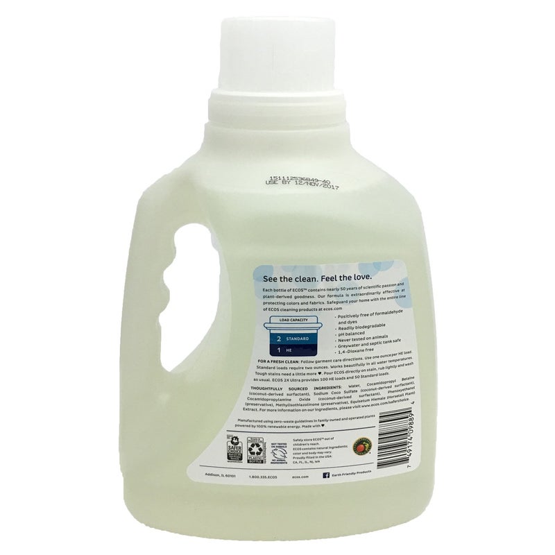 ECOS® Hypoallergenic Laundry Detergent, Free & Clear, 100 loads, 100oz, Bottle by Earth Friendly Products - Image 3