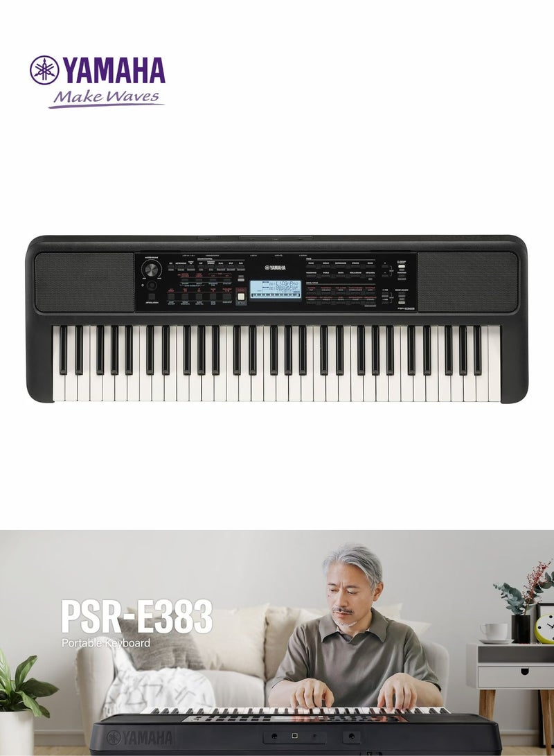 ياماها لوحة مفاتيح موسيقية ياماها PSR-E383 تعليمية 61 مفتاح بحساسية لمس و650 نغمة مع خصائص تعليم ذكية مع محول الطاقة - Image 2