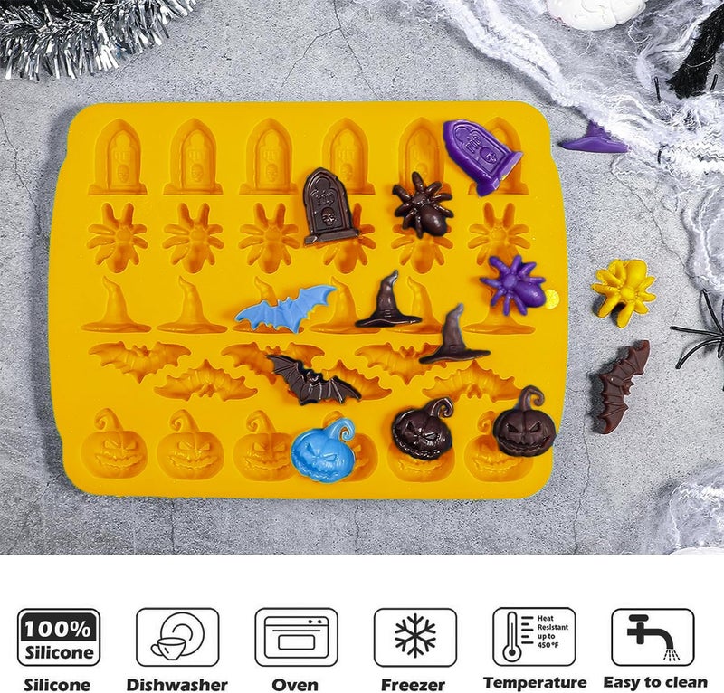 ROMINVIC Halloween Chocolate Mold Silicone,30 Cavity Candy Gummy Mold with Pumpkin Wizard Hat Bat Spider Tombstone for Baking Chocolate Jelly Gummy Dessert - Image 4
