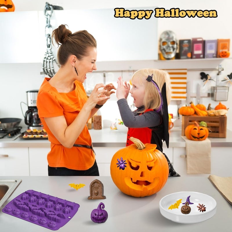 ROMINVIC Halloween Chocolate Mold Silicone,30 Cavity Candy Gummy Mold with Pumpkin Wizard Hat Bat Spider Tombstone for Baking Chocolate Jelly Gummy Dessert - Image 5