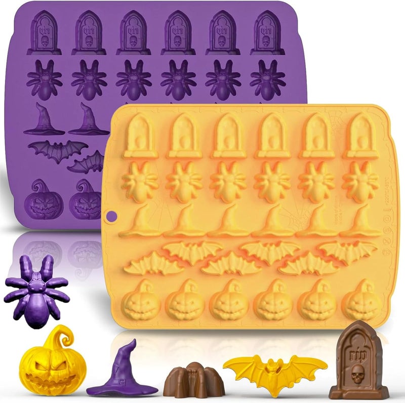 ROMINVIC Halloween Chocolate Mold Silicone,30 Cavity Candy Gummy Mold with Pumpkin Wizard Hat Bat Spider Tombstone for Baking Chocolate Jelly Gummy Dessert - Image 1