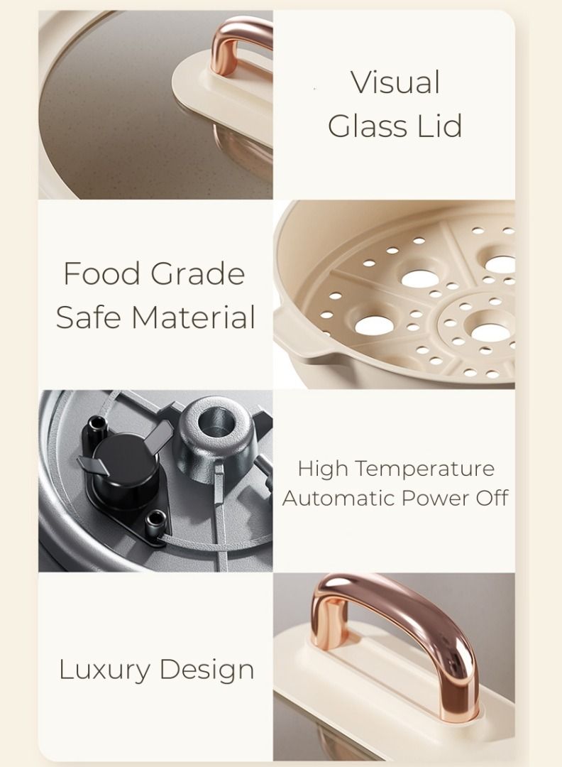 OIDIRE Hot Pot Electric Cooker Steamer 3L Portable Cooker with Steamer Rapid Cooking for Hotpot Tom Yum Stew Soup Steak Stir Fry with Dual Powe Control Over Heating Protection - Image 2