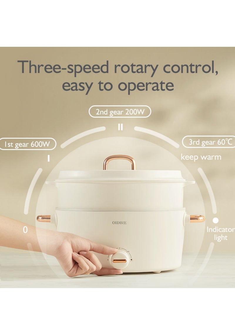OIDIRE Hot Pot Electric Cooker Steamer 3L Portable Cooker with Steamer Rapid Cooking for Hotpot Tom Yum Stew Soup Steak Stir Fry with Dual Powe Control Over Heating Protection - Image 3