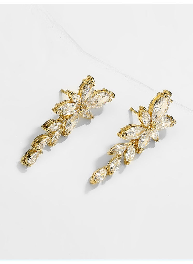 Generic - Fashionable Stone Women Flower Zircon Earrings Geometric Design Leaf Shape Spring Season Round Triangle Oval Polka Dot Ring 18K real gold White Diamond - Image 1