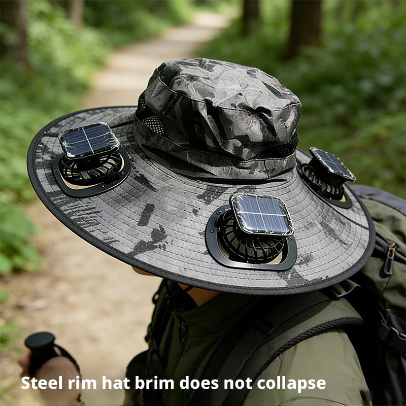 Solar Fan Hat with 3 Fans for Outdoor Fishing Sun Protection Bucket Hat - Image 2