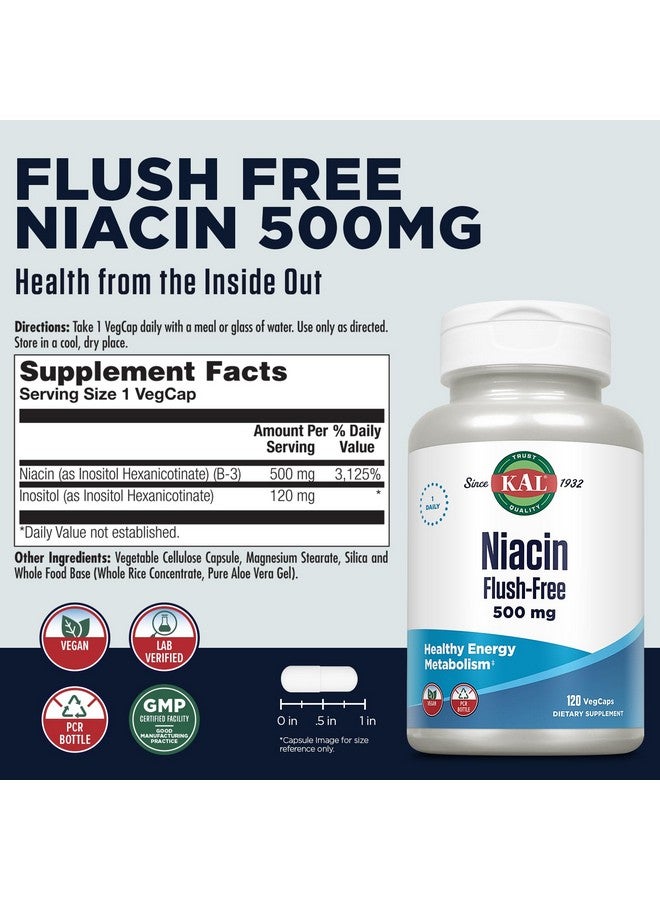 KAL Niacin Flush-Free Capsules 500 Mg, 120 Count - Image 2