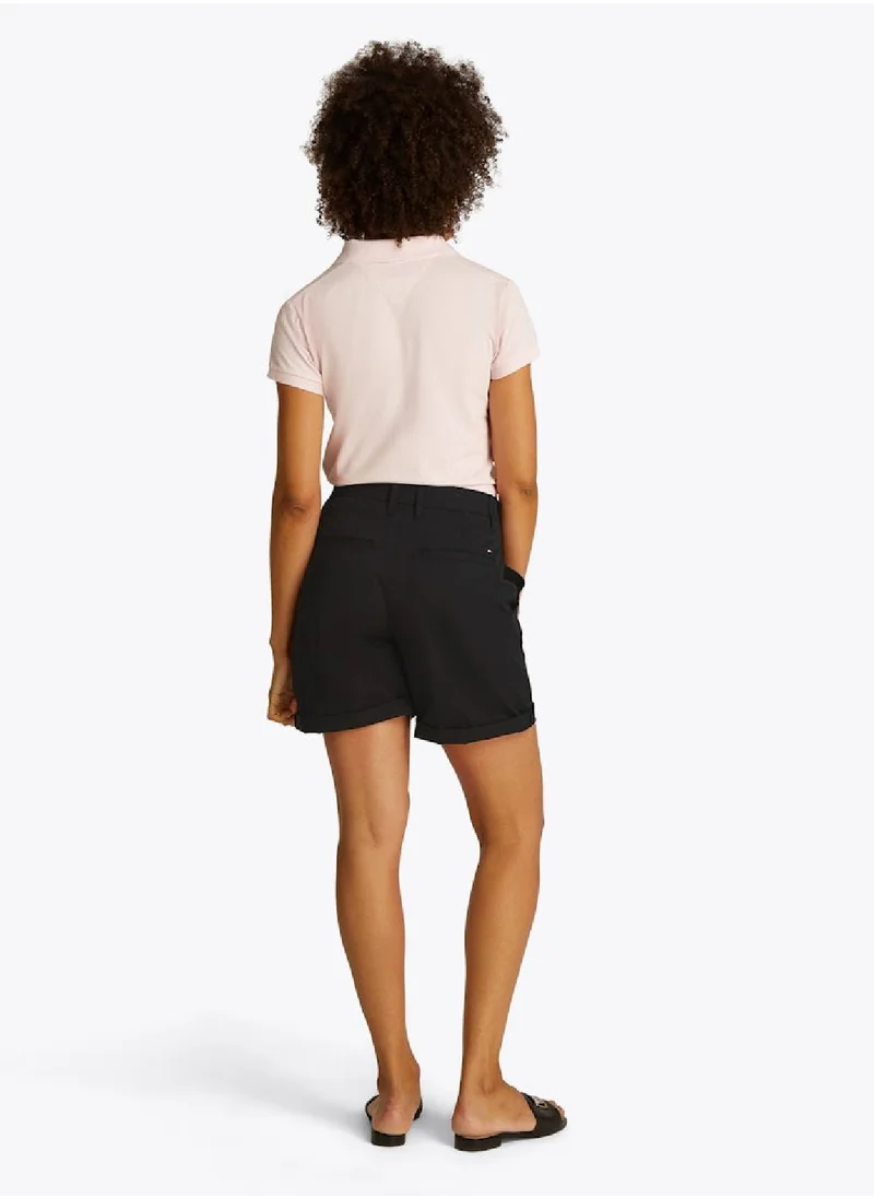 TOMMY HILFIGER Women's Garment Dyed Turn-Up Mom Chino Shorts - Cotton, Black