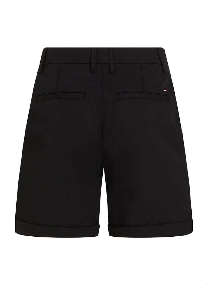TOMMY HILFIGER Women's Garment Dyed Turn-Up Mom Chino Shorts - Cotton, Black