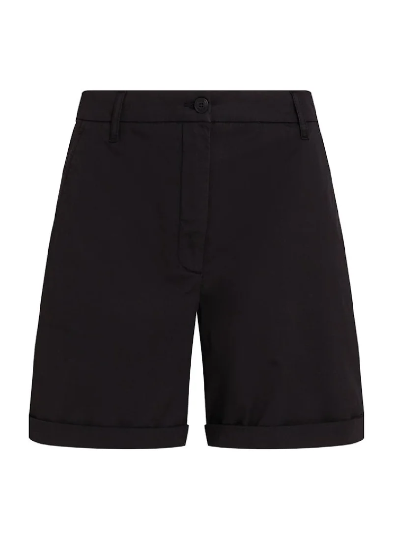 TOMMY HILFIGER Women's Garment Dyed Turn-Up Mom Chino Shorts - Cotton, Black