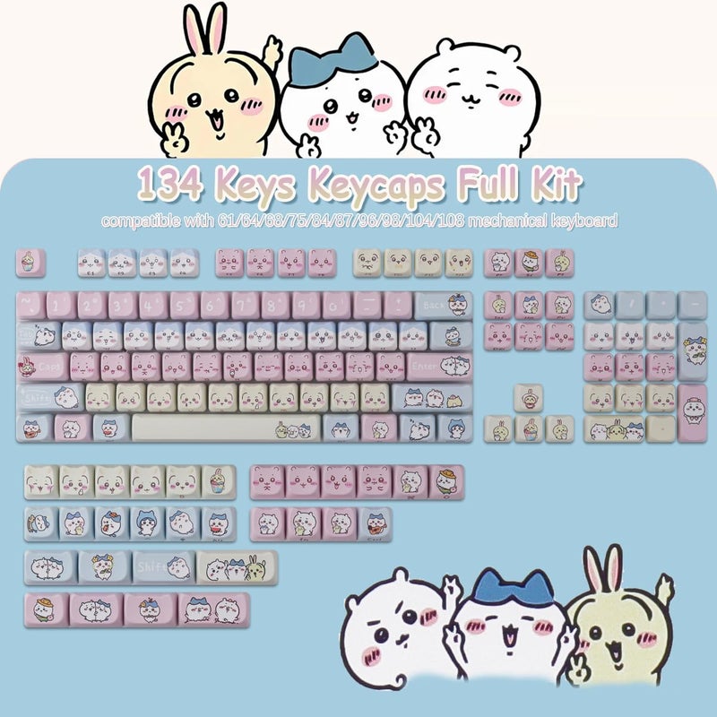 TYRIXKI PBT Keycaps 134 Keys Chiikawa Keycaps Dye-Sublimation Cute Kawaii Keycap Mao Profile Cat Shape Custom Keycap for Cherry Gateron MX Swithes Mechanical Keyboards - Image 5