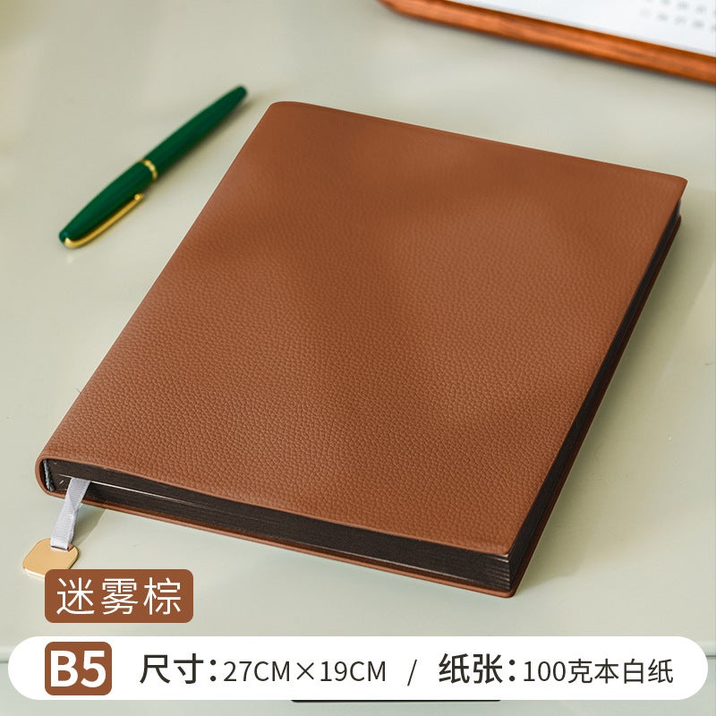 Business Office Meeting College Students' Large Diary Soft Leather Printable Notebook Thickened B5 Horizontal Simple - Image 1
