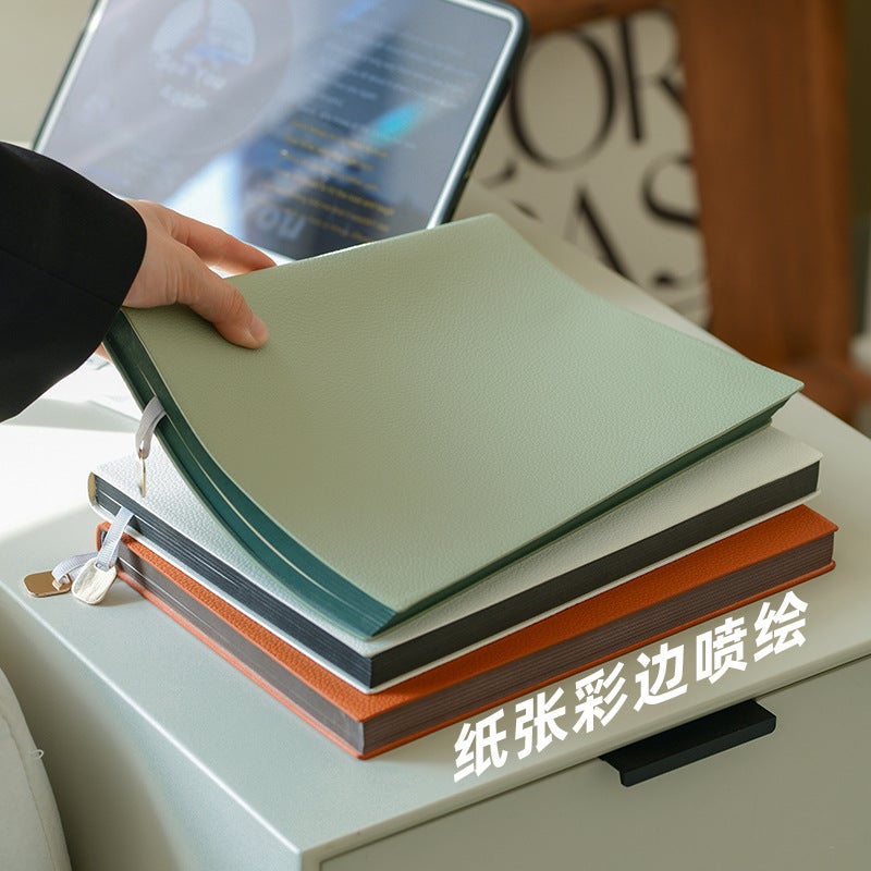 Business Office Meeting College Students' Large Diary Soft Leather Printable Notebook Thickened B5 Horizontal Simple - Image 3