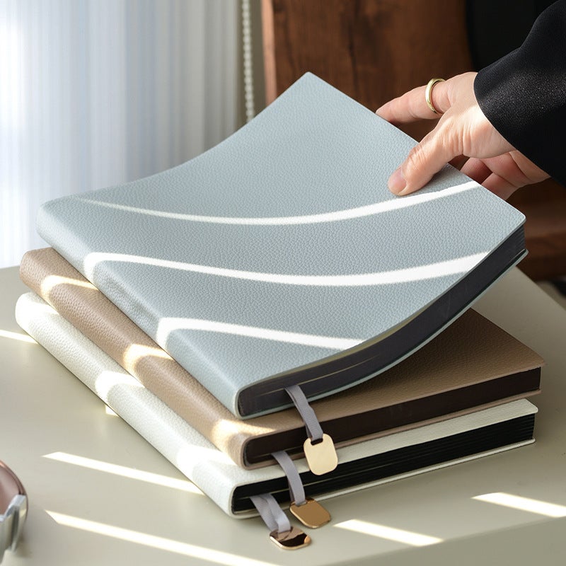 Business Office Meeting College Students' Large Diary Soft Leather Printable Notebook Thickened B5 Horizontal Simple - Image 2