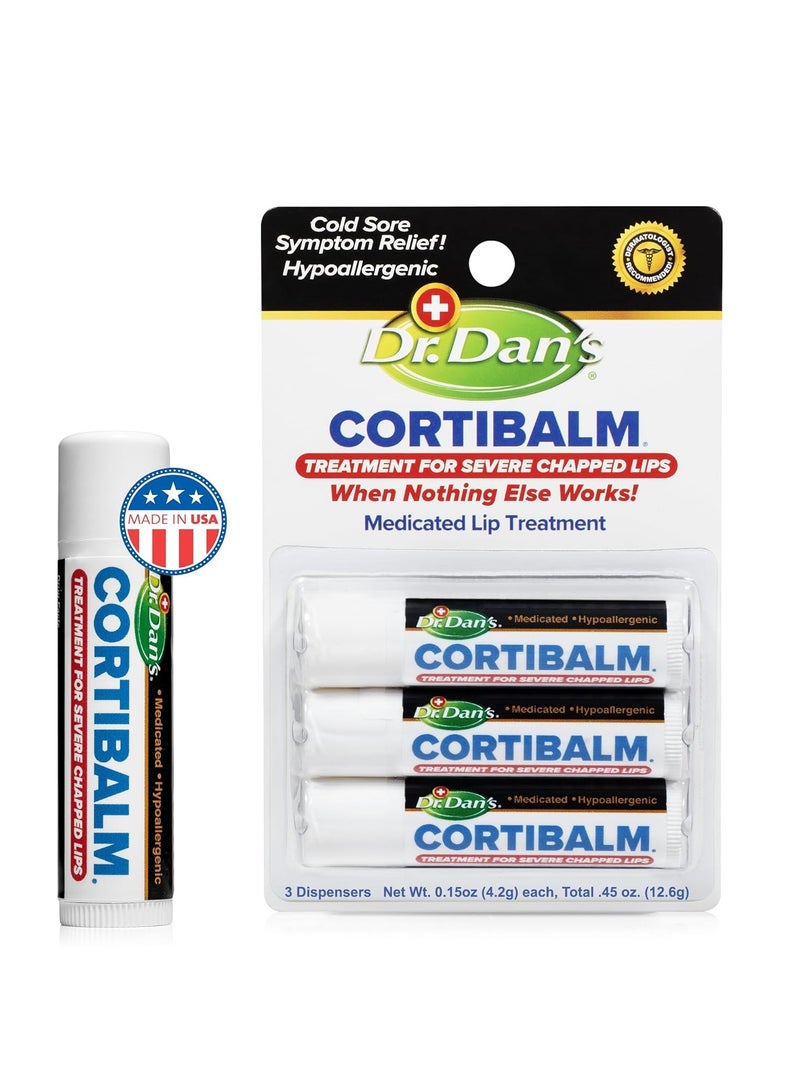 Dr. Dans Dr. Dan's Cortibalm -3 Pack -for Dry Cracked Lips - Healing Lip Balm for Severely Chapped Lips- Designed for Men, Women and Children  - Image 1