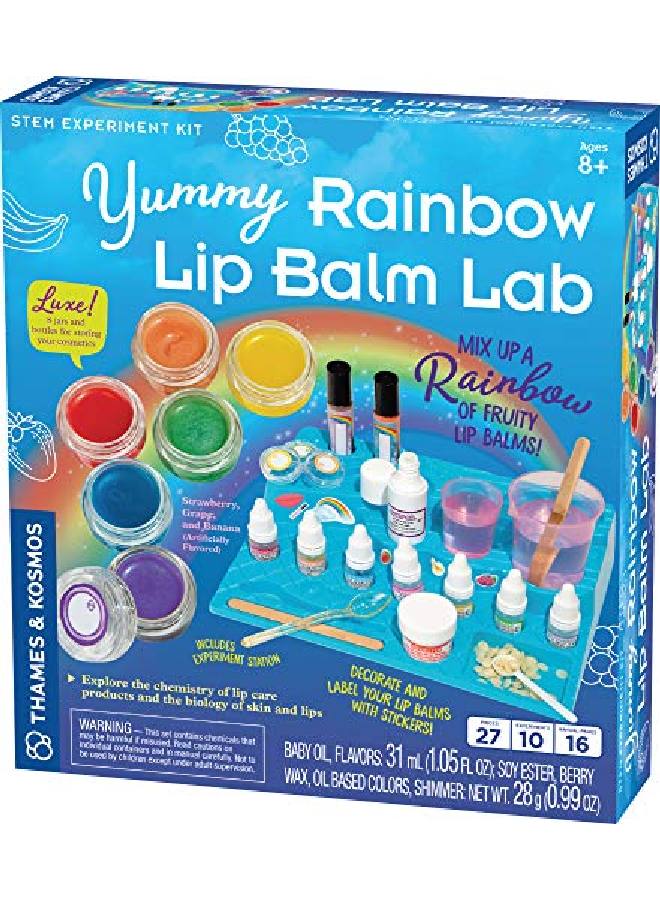 Thames & Kosmos Yummy Rainbow Lip Balm Lab Stem Kit ; Make Lip Balms & Glosses In A Rainbow Of Colors ; Includes Strawberry Grape Banana Flavors & Cosmetic Jars ; Chemistry & Biology Of Skin Care - Image 1