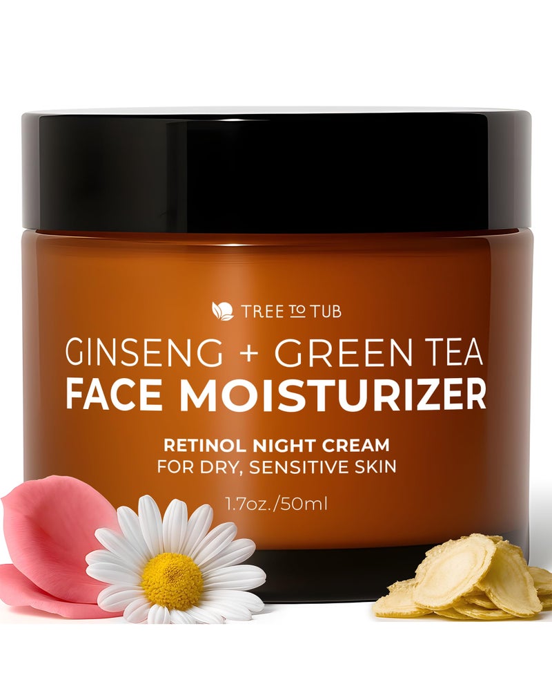 Tree to Tub Retinol Anti Aging Face Moisturizer for Dry & Sensitive Skin - Anti Wrinkle Hyaluronic Acid Facial Moisturizer, Vitamin A & E Night Cream for Women & Men w/Organic Aloe, Natural Ginseng - Image 1