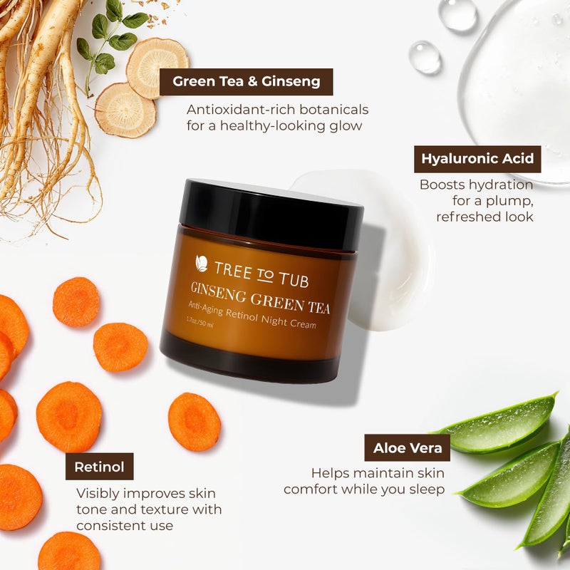 Tree to Tub Retinol Anti Aging Face Moisturizer for Dry & Sensitive Skin - Anti Wrinkle Hyaluronic Acid Facial Moisturizer, Vitamin A & E Night Cream for Women & Men w/Organic Aloe, Natural Ginseng - Image 5