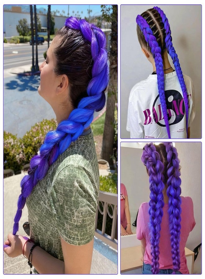 FAYETA Ombre Purple-Blue-Purple Braiding Hair Extension, 28 Inches Pre Stretched Braiding Hair for hair Braids,2 Packs Yaki Texture Synthetic Braid Hair - Image 3