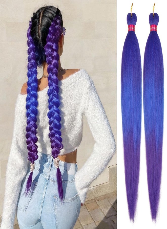 FAYETA Ombre Purple-Blue-Purple Braiding Hair Extension, 28 Inches Pre Stretched Braiding Hair for hair Braids,2 Packs Yaki Texture Synthetic Braid Hair - Image 1