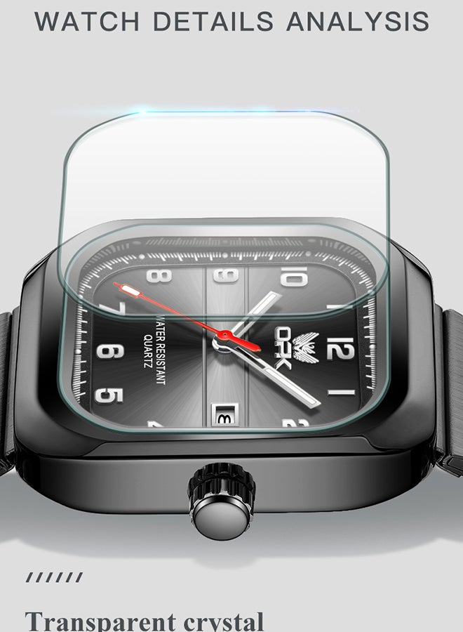 او بي كي ساعة OPK، ساعة كوارتز أنيقة وعملية، مقاومة للماء بتقويم واحد، للرجال - سوار فولاذي 6040 أسود، مينا سوداء. - Image 4