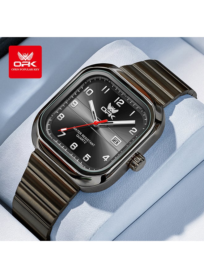 او بي كي ساعة OPK، ساعة كوارتز أنيقة وعملية، مقاومة للماء بتقويم واحد، للرجال - سوار فولاذي 6040 أسود، مينا سوداء. - Image 1