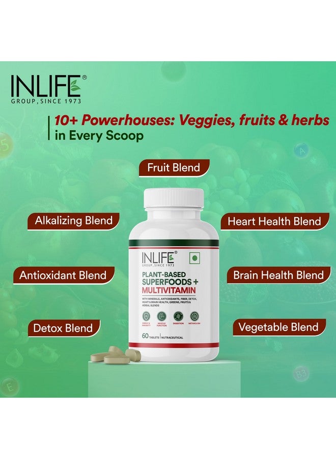 Inlife أقراص متعددة الفيتامينات النباتية للرجال والنساء | 75+ مكون مع فيتامينات B12 و D3، سوبر فود، خضروات، فواكه وأعشاب مكمل للمناعة - 60 قرص (عبوة من 1) - Image 2