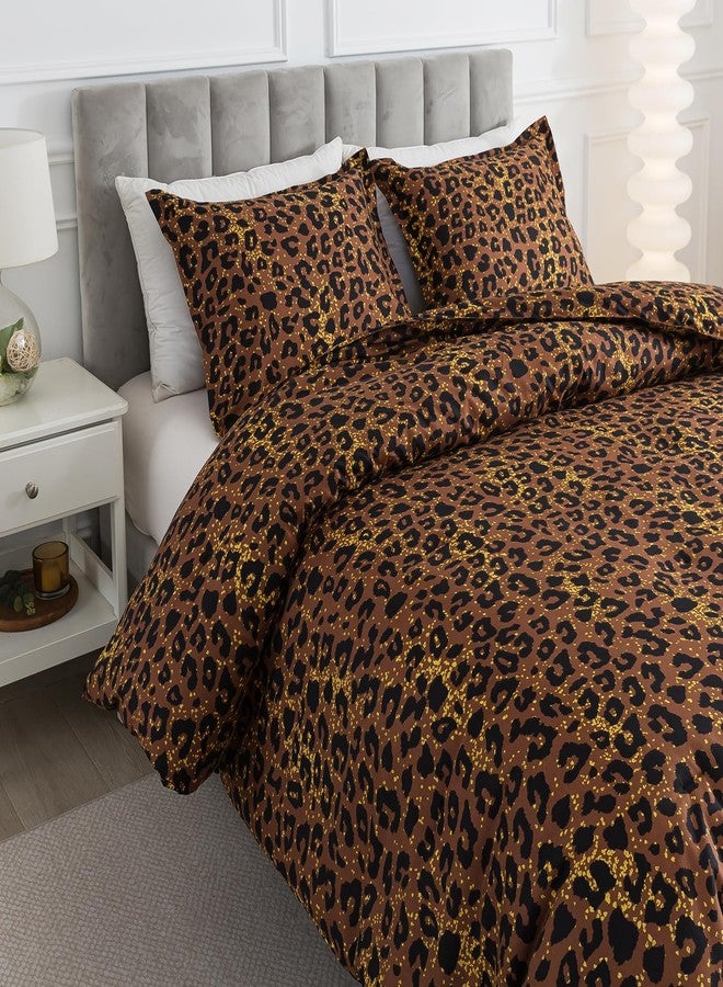Caressma Safari Leopard Cheetah Print Brown Comforter Set, Full Size 3 Pieces for All Seasons, Untamed Wilderness Style Comforter with Pillowshams, Ultra Soft Microfiber - Image 2