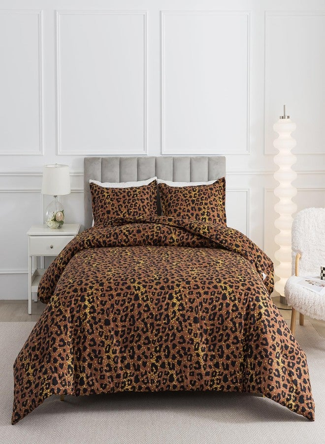 Caressma Safari Leopard Cheetah Print Brown Comforter Set, Full Size 3 Pieces for All Seasons, Untamed Wilderness Style Comforter with Pillowshams, Ultra Soft Microfiber - Image 3