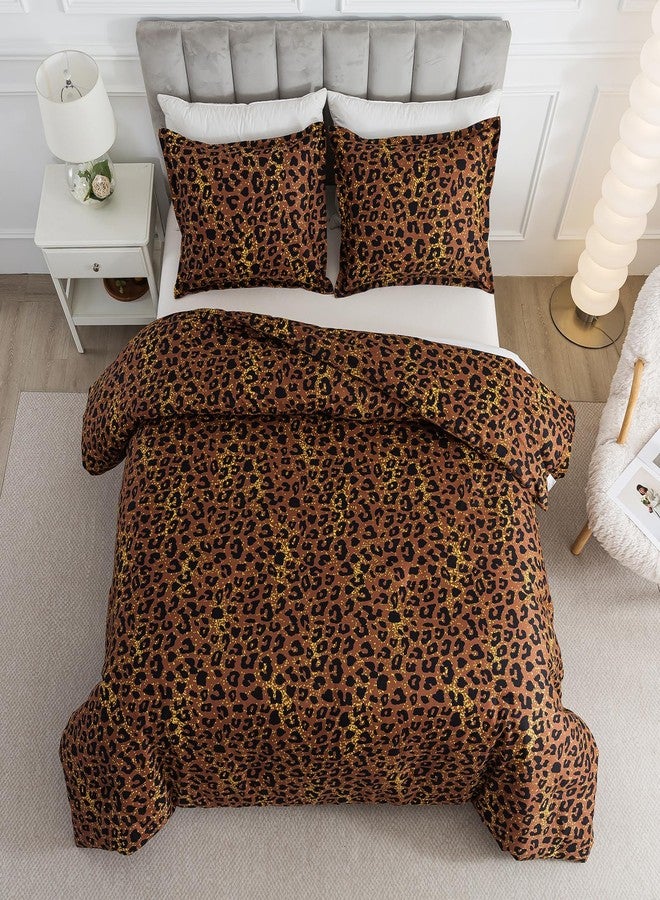 Caressma Safari Leopard Cheetah Print Brown Comforter Set, Full Size 3 Pieces for All Seasons, Untamed Wilderness Style Comforter with Pillowshams, Ultra Soft Microfiber - Image 1