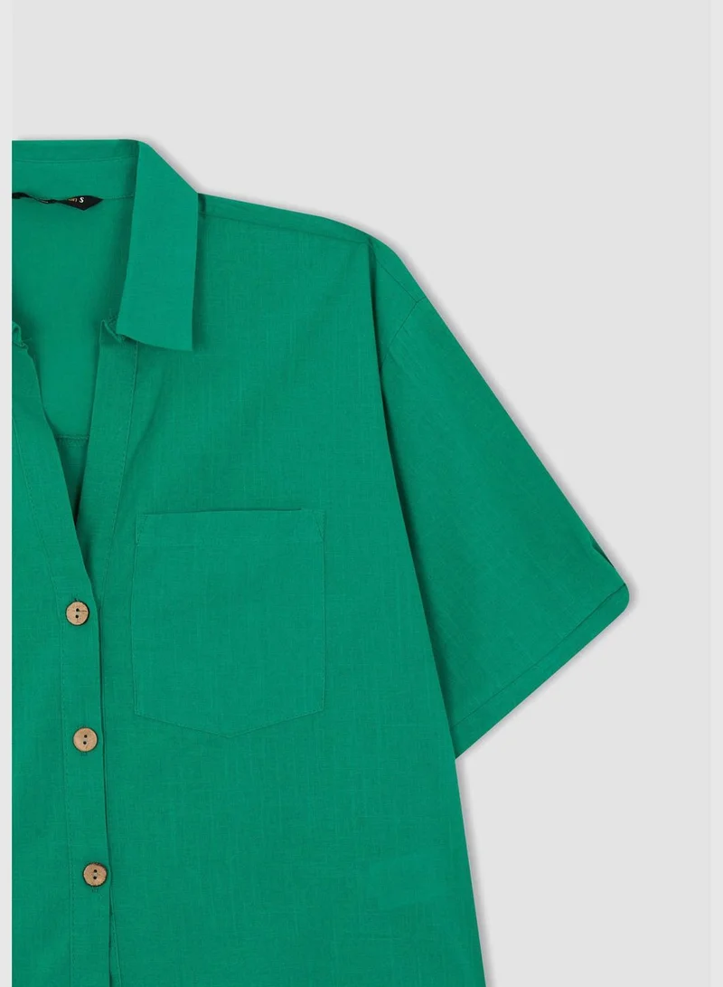 DeFacto Oversized Fit Linen Look Short Sleeve Shirt