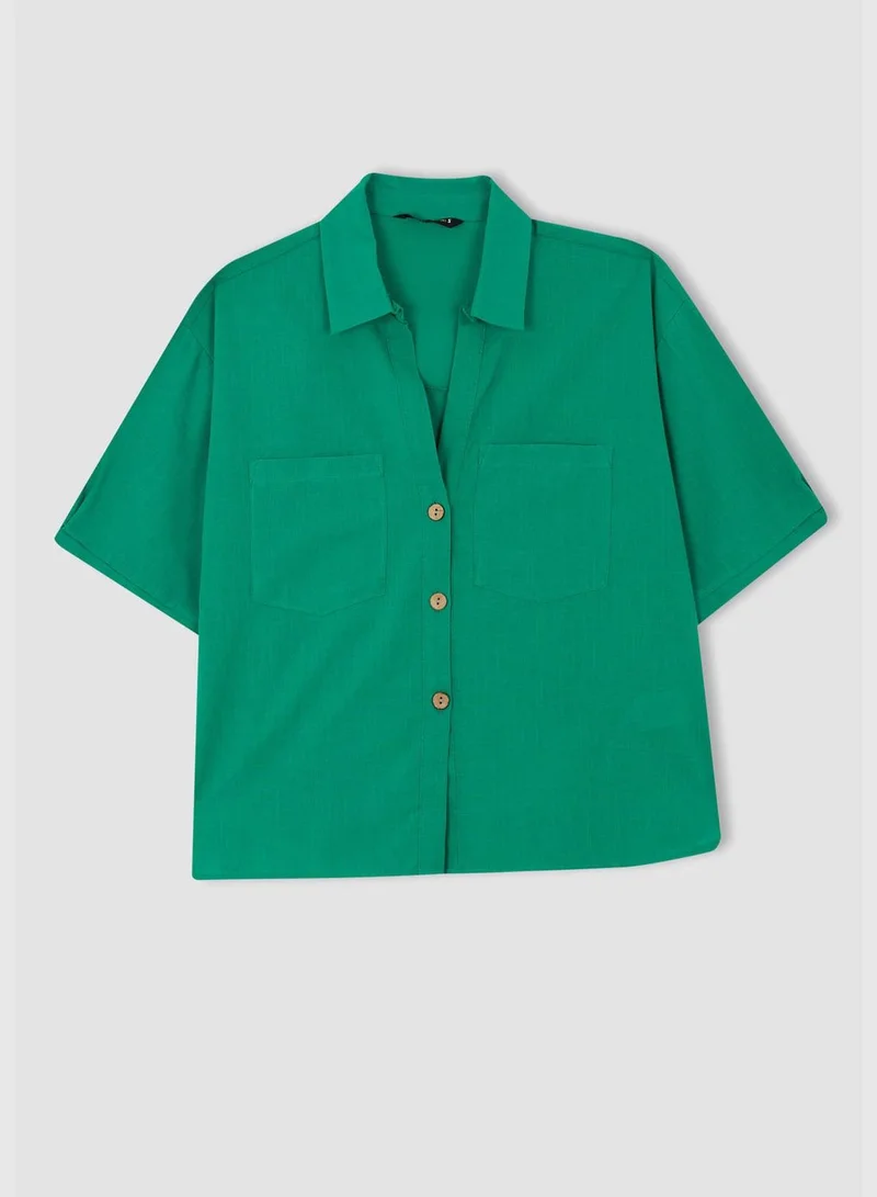 DeFacto Oversized Fit Linen Look Short Sleeve Shirt