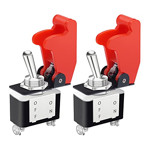 mankk 2PCS 12V Heavy Duty Rocker Toggle Switch 10A/125V SPST ON/Off 2Pin with Red Aircraft Safety Cover for Auto Car Marine Boat KN3A-101A-RMZ - Image 1