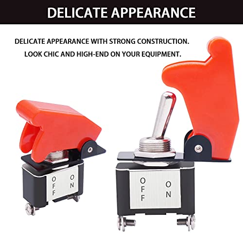 mankk 2PCS 12V Heavy Duty Rocker Toggle Switch 10A/125V SPST ON/Off 2Pin with Red Aircraft Safety Cover for Auto Car Marine Boat KN3A-101A-RMZ - Image 5
