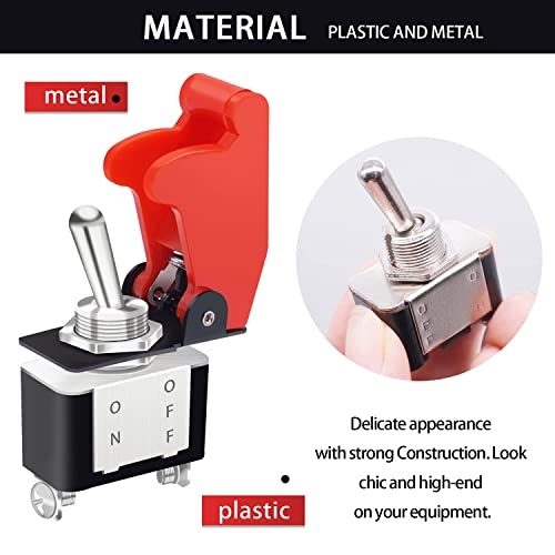 mankk 2PCS 12V Heavy Duty Rocker Toggle Switch 10A/125V SPST ON/Off 2Pin with Red Aircraft Safety Cover for Auto Car Marine Boat KN3A-101A-RMZ - Image 4