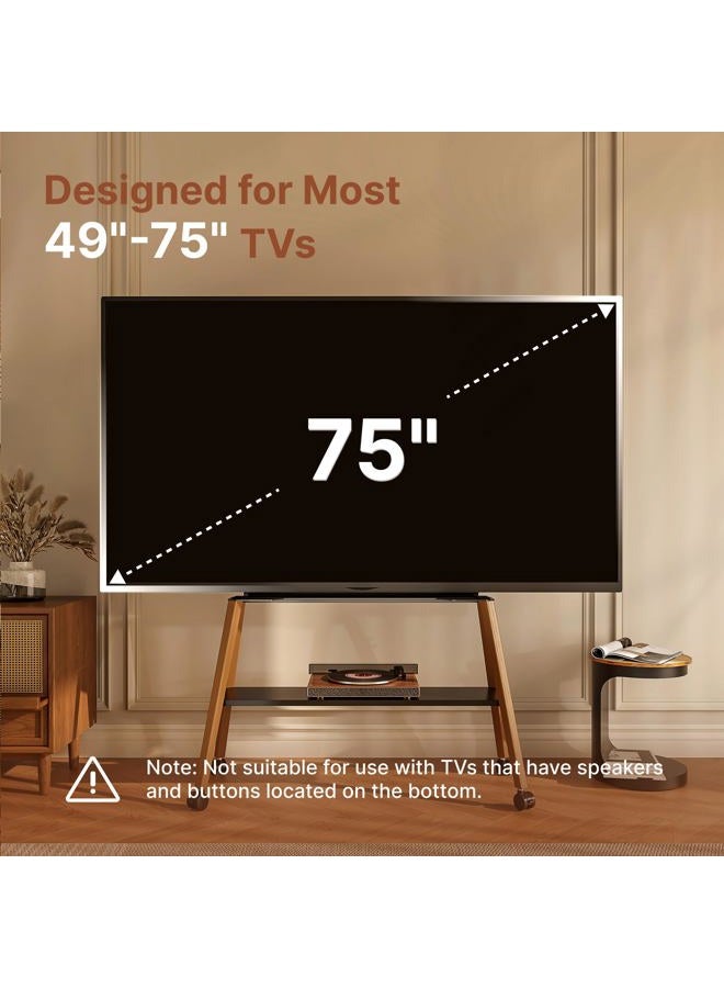 ECOTINY Rolling TV Stand for 49 to 75 Inch TV up to 40 kg, Easel TV Stand with Metal Structure and Wooden Shelf, Moveable TV Cart on Wheels for Office, Business, Home, Black - Image 2