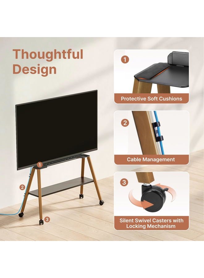 ECOTINY Rolling TV Stand for 49 to 75 Inch TV up to 40 kg, Easel TV Stand with Metal Structure and Wooden Shelf, Moveable TV Cart on Wheels for Office, Business, Home, Black - Image 5