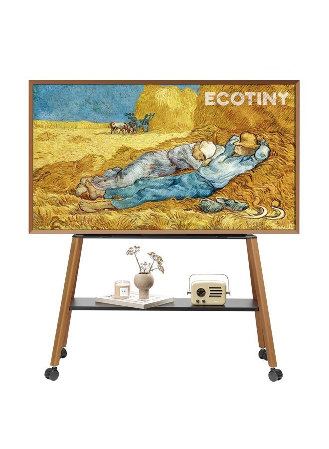 ECOTINY Rolling TV Stand for 49 to 75 Inch TV up to 40 kg, Easel TV Stand with Metal Structure and Wooden Shelf, Moveable TV Cart on Wheels for Office, Business, Home, Black - Image 1